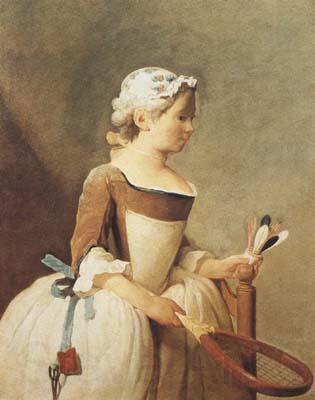 Jean Baptiste Simeon Chardin Girl with a Racquet and Shuttlecock (mk08) Norge oil painting art